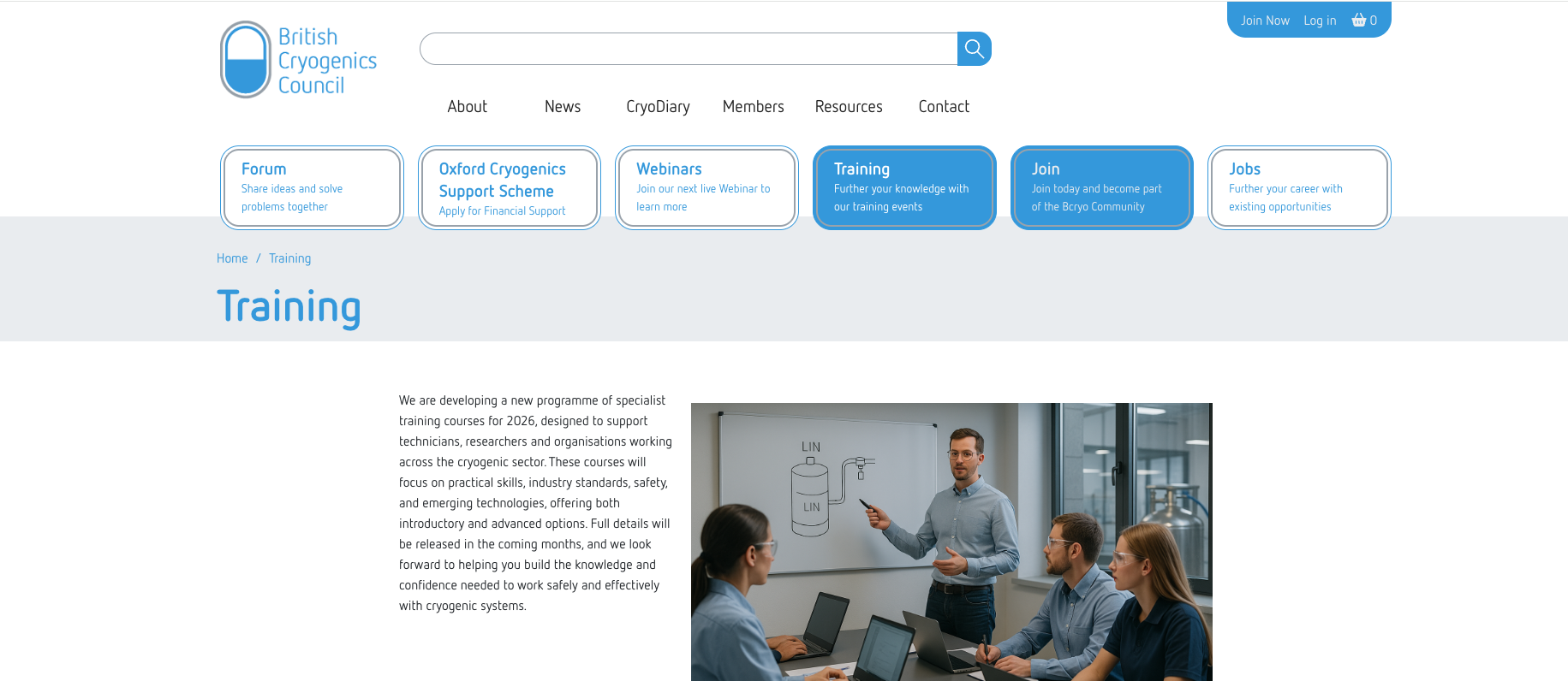 training page of the site