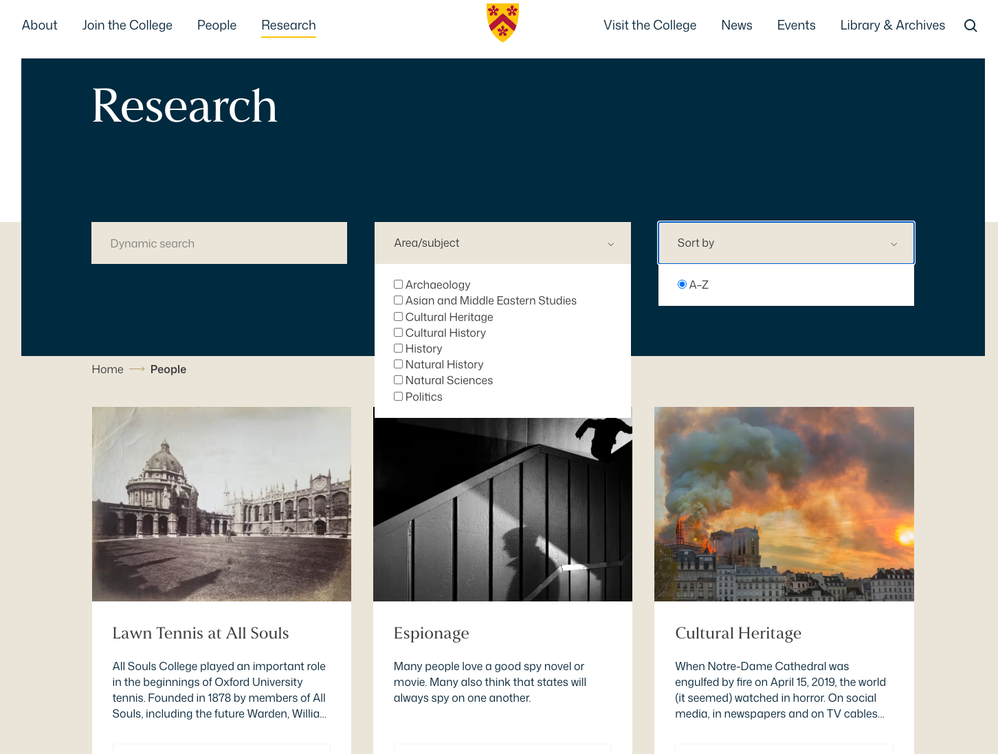 Research page of the All Souls College 