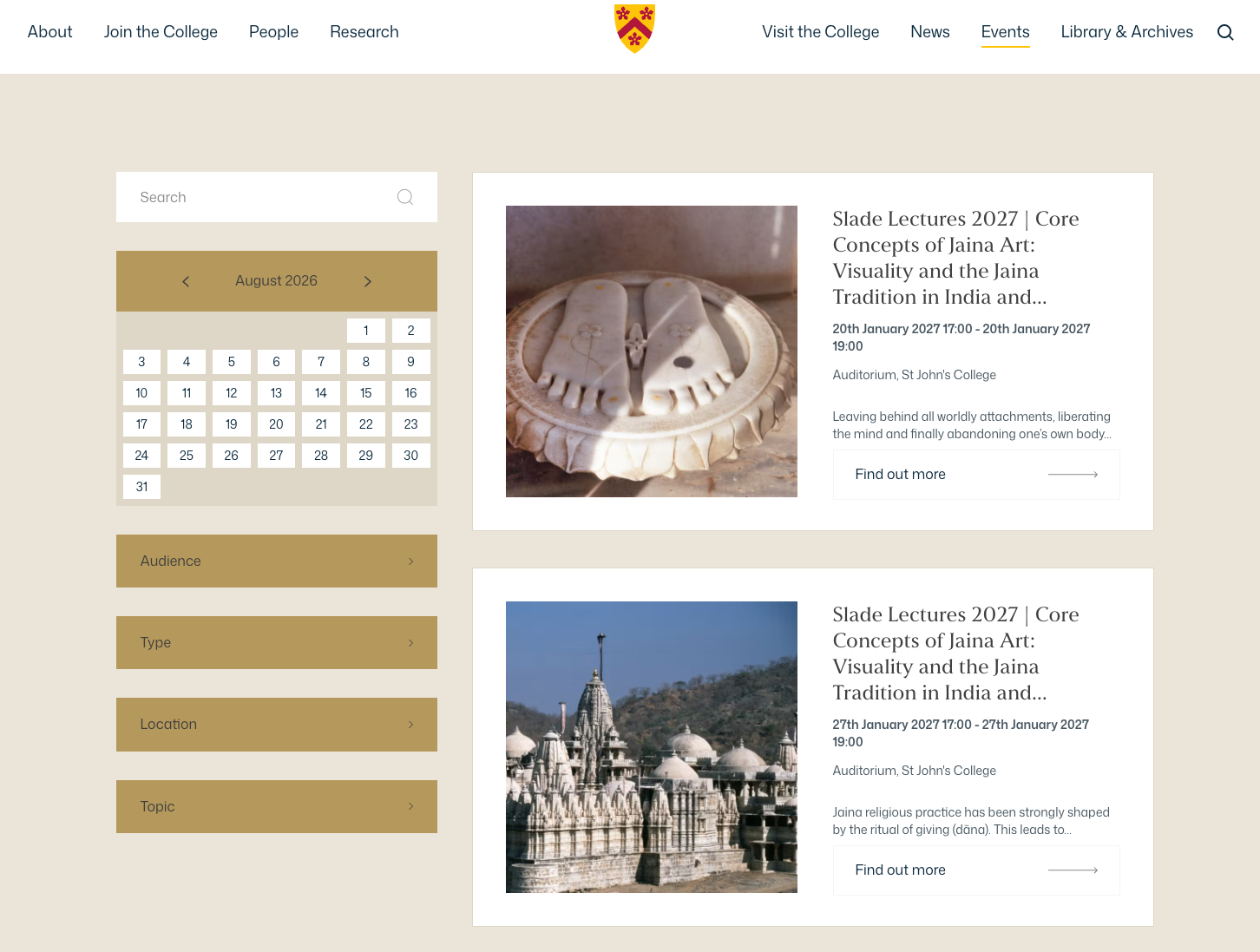 Events page of the the All Souls College website