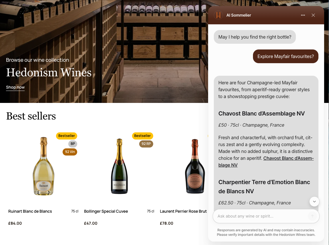 chatbot answering customer question about wine