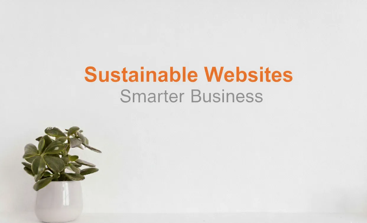 Pot plant with green plant in it in the background the words read sustainable websites smarter business