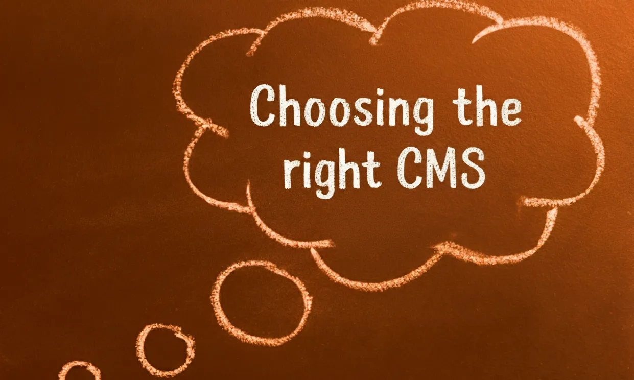 image with a cloud bubble with the words choosing the right cms