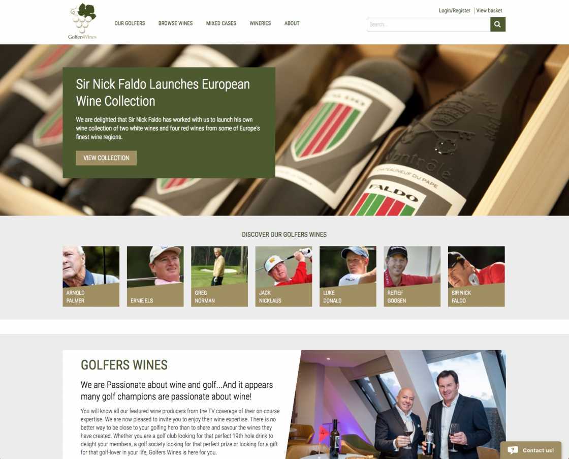 Golfers Wine Website Home page