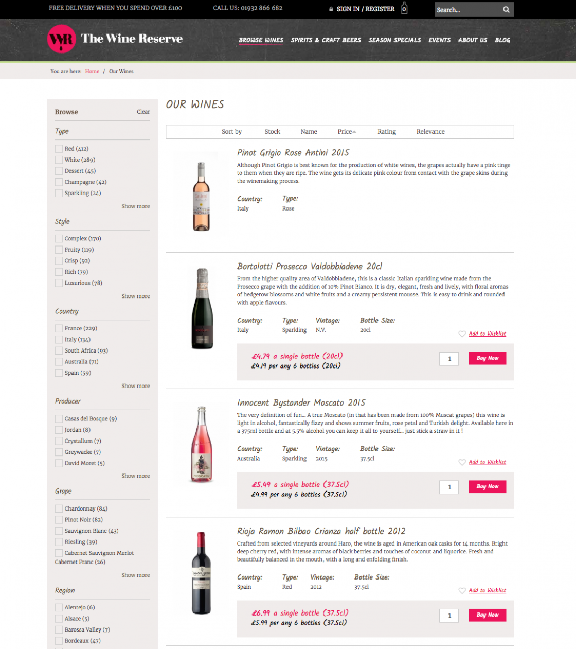 twr Browse Wines page