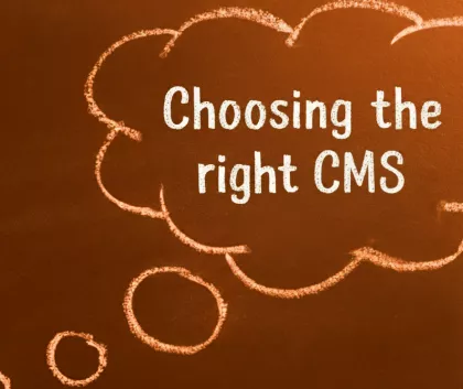 image with a cloud bubble with the words choosing the right cms
