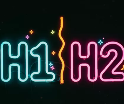 H1 and h2 tags in neon lights 