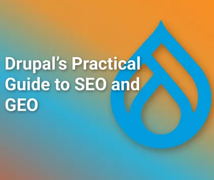 Large Drupal logo on an orange and blue banner.