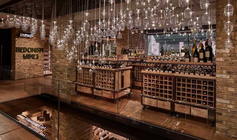 Wine glass lighting display in the shop