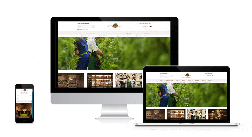 Hedonism Wines website on desktop, laptop and mobile